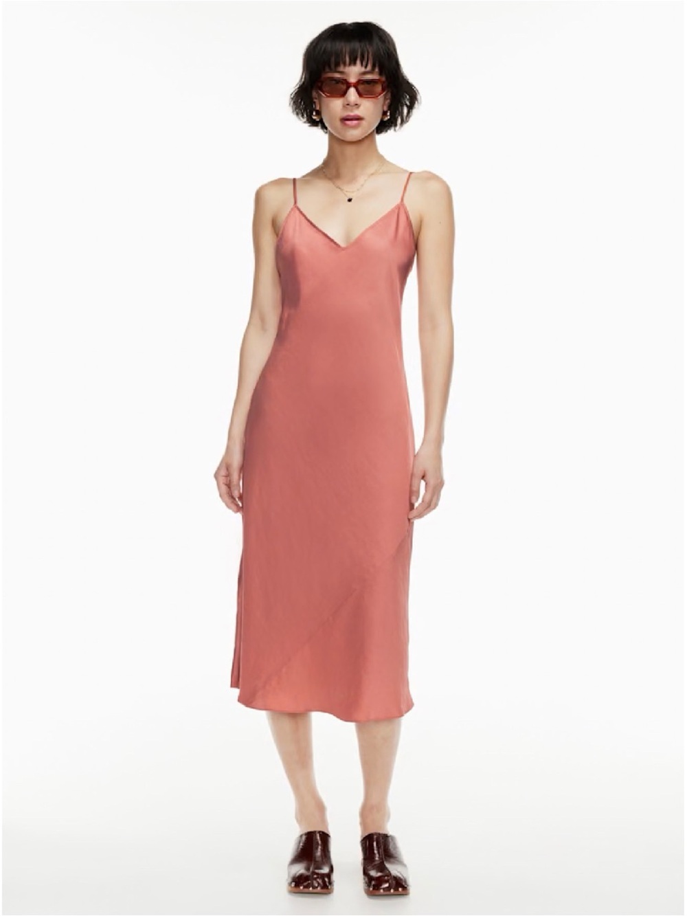 Wilfred Satin Slip Midi Dress in Dusty Rose